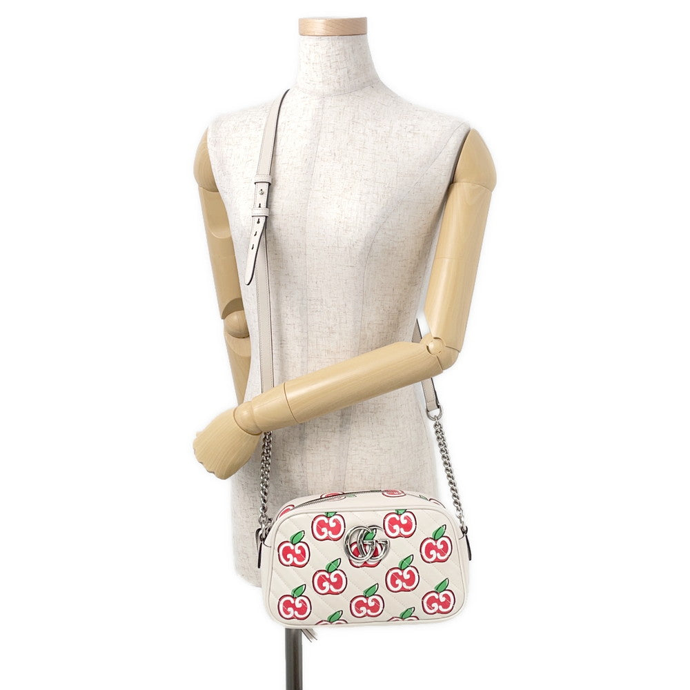 GUCCI GG Marmont Apple Shoulder Bag White/Red/Beige447632 Leather Size Small