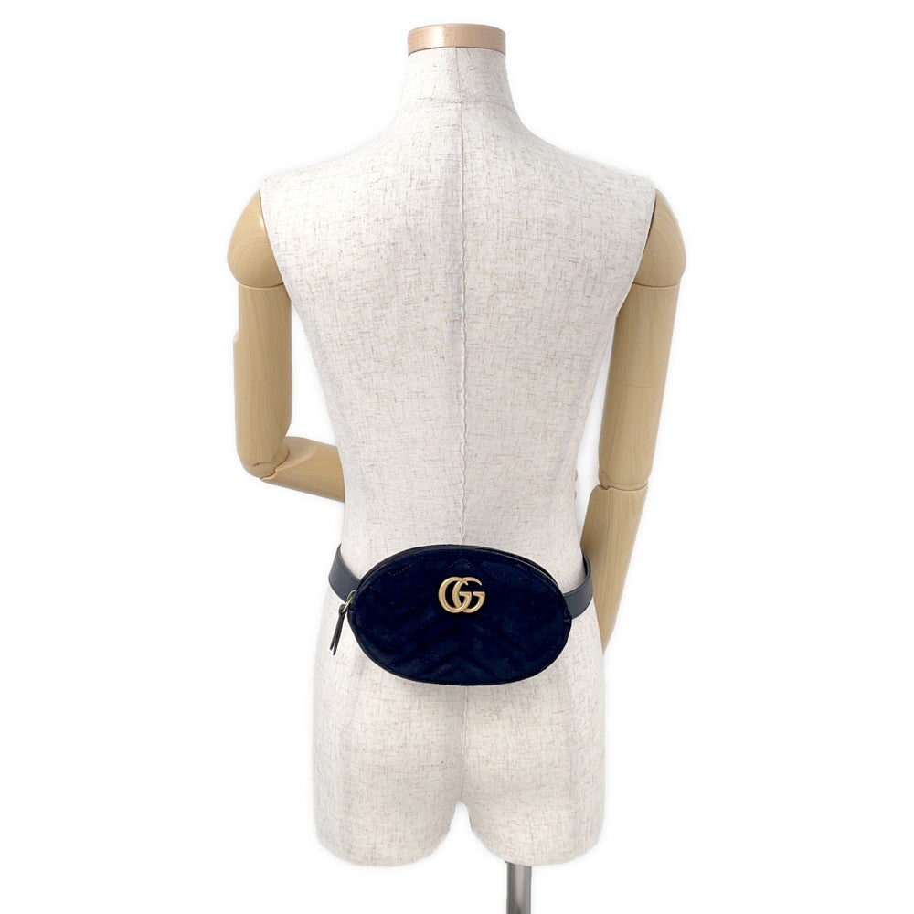 GUCCI GG Marmont Waist Bag Black/Pink476434 Leather Velour