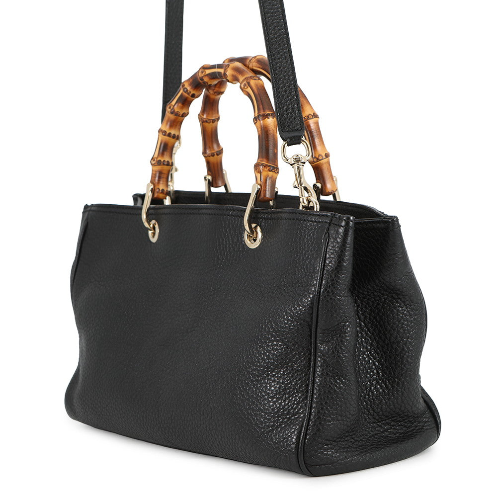 GUCCI Bamboo 2way Handbag Black323660 Leather Size Medium