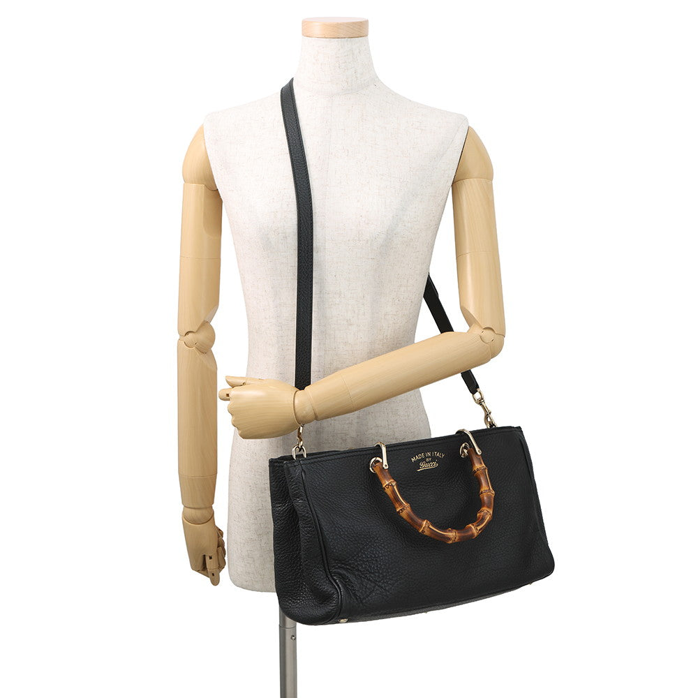 GUCCI Bamboo 2way Handbag Black323660 Leather Size Medium