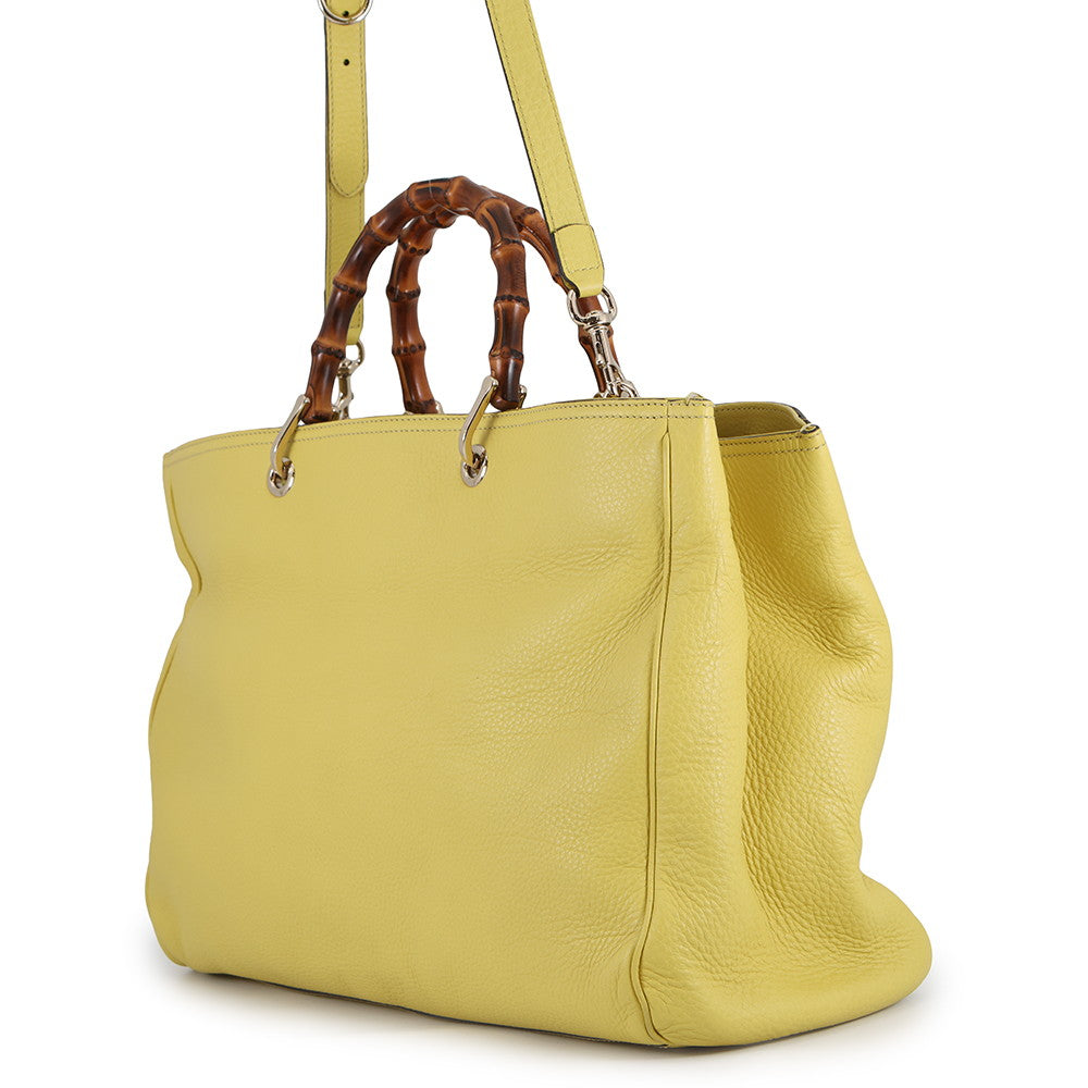 GUCCI Bamboo Shopper Tote Bag Yellow/Beige323658 Leather Size Large