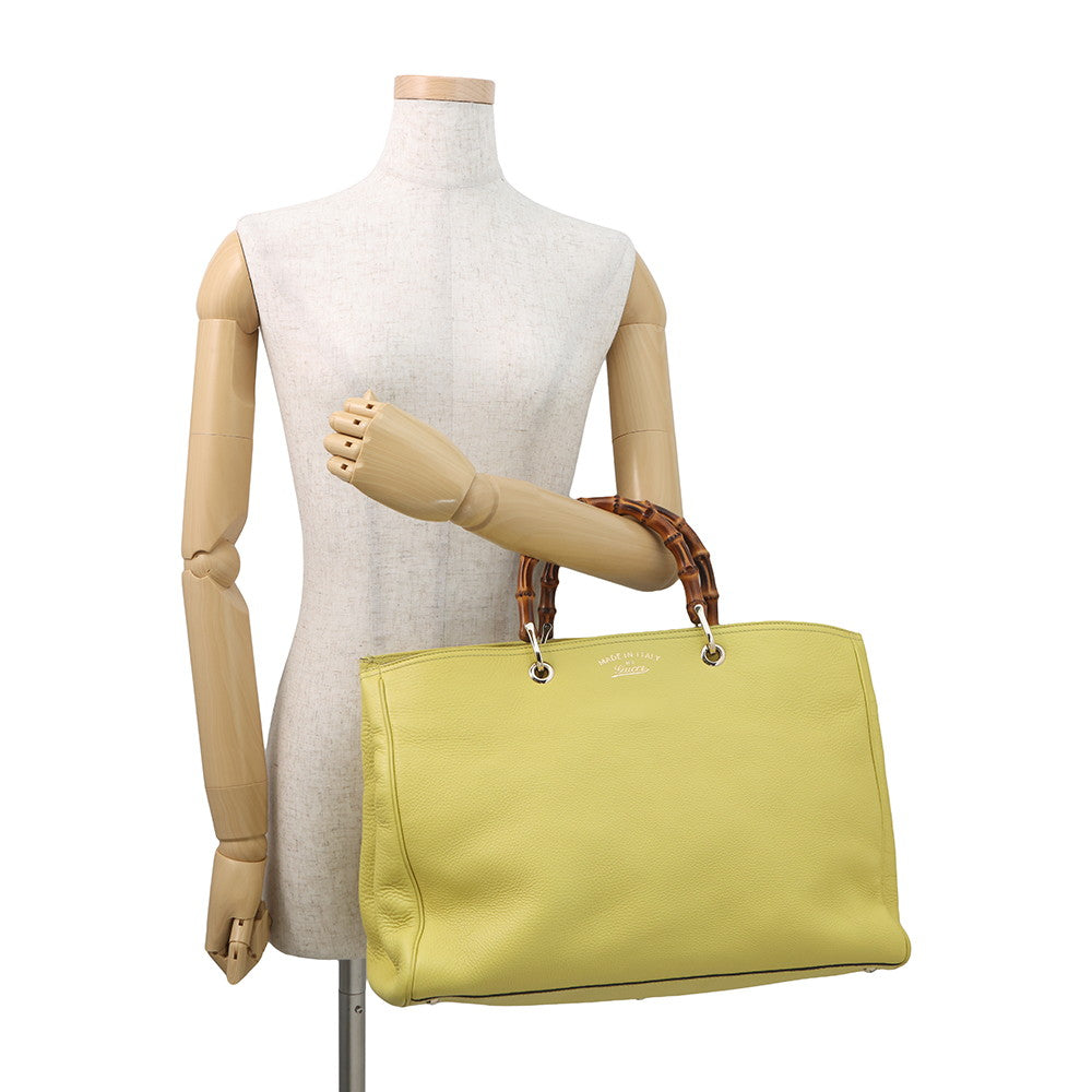 GUCCI Bamboo Shopper Tote Bag Yellow/Beige323658 Leather Size Large
