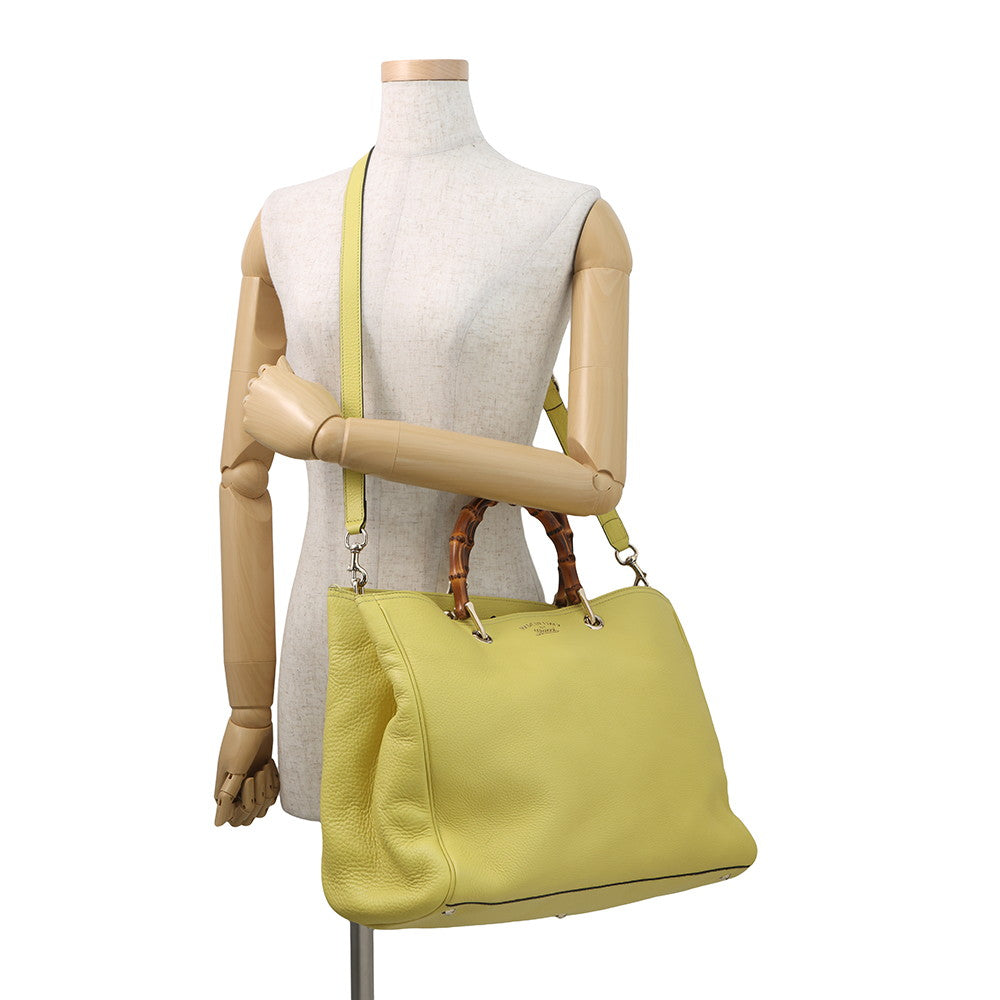 GUCCI Bamboo Shopper Tote Bag Yellow/Beige323658 Leather Size Large