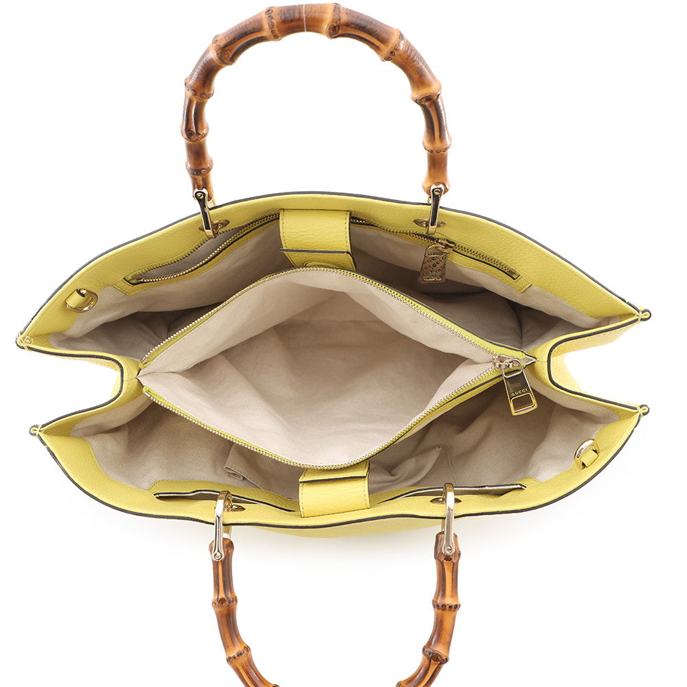 GUCCI Bamboo Shopper Tote Bag Yellow/Beige323658 Leather Size Large