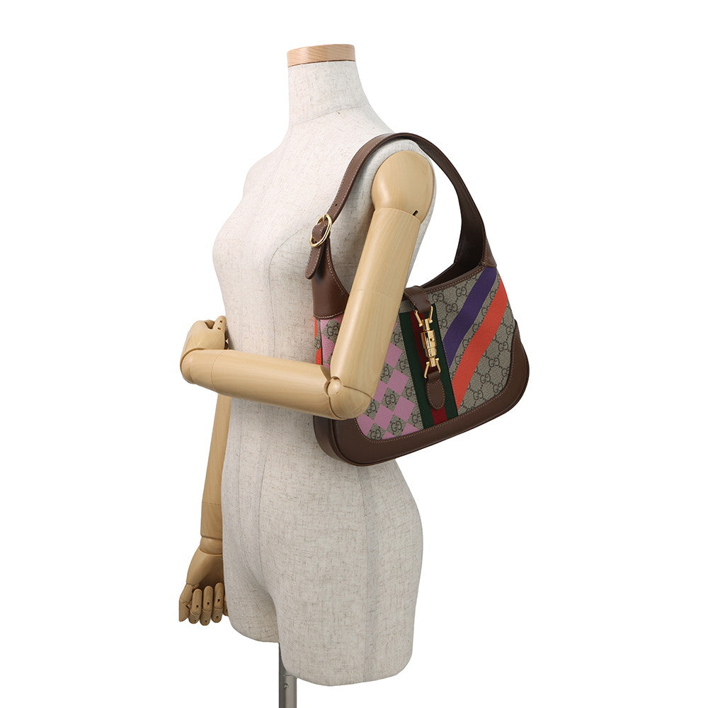 GUCCI Jackie 1961 Geometric Print Beige/Brown/Multicolor636706 GG Supreme Leather Size Small