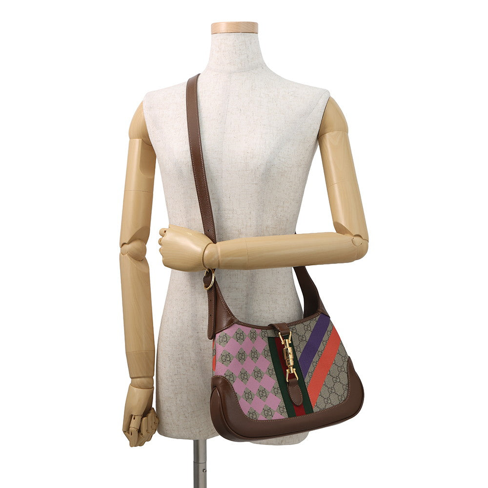 GUCCI Jackie 1961 Geometric Print Beige/Brown/Multicolor636706 GG Supreme Leather Size Small