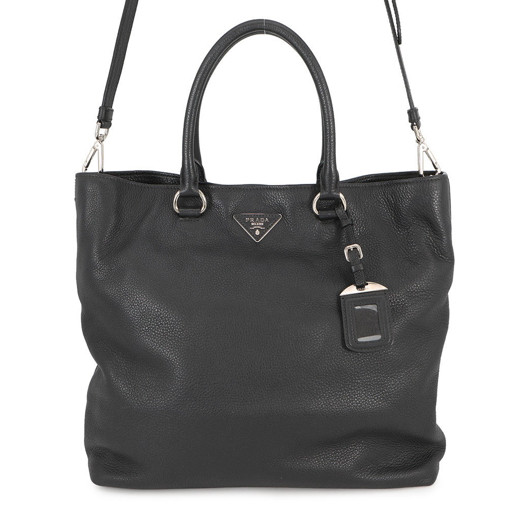 Prada Tote Bag Dino Black1BG006 Leather Vitello