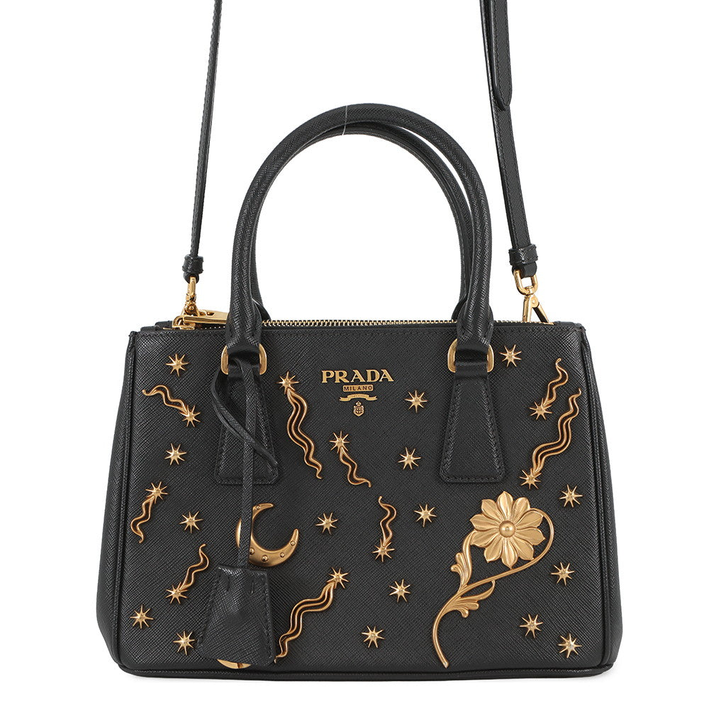 Prada Galleria Studded 2-way Black1BA896 LeatherLeather Saffiano Small Handbag