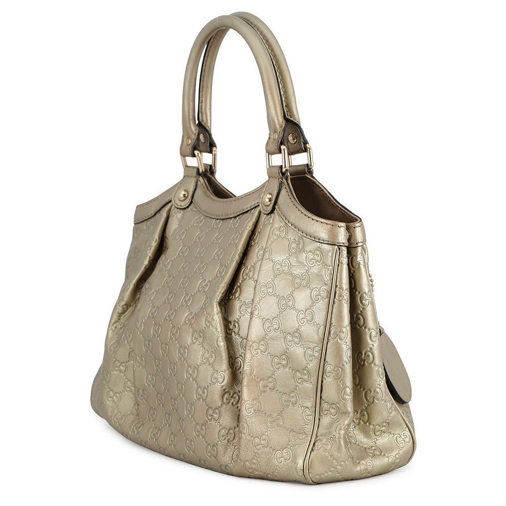 GUCCI Guccissima Sukey Handbag Gold/Beige211944 Leather