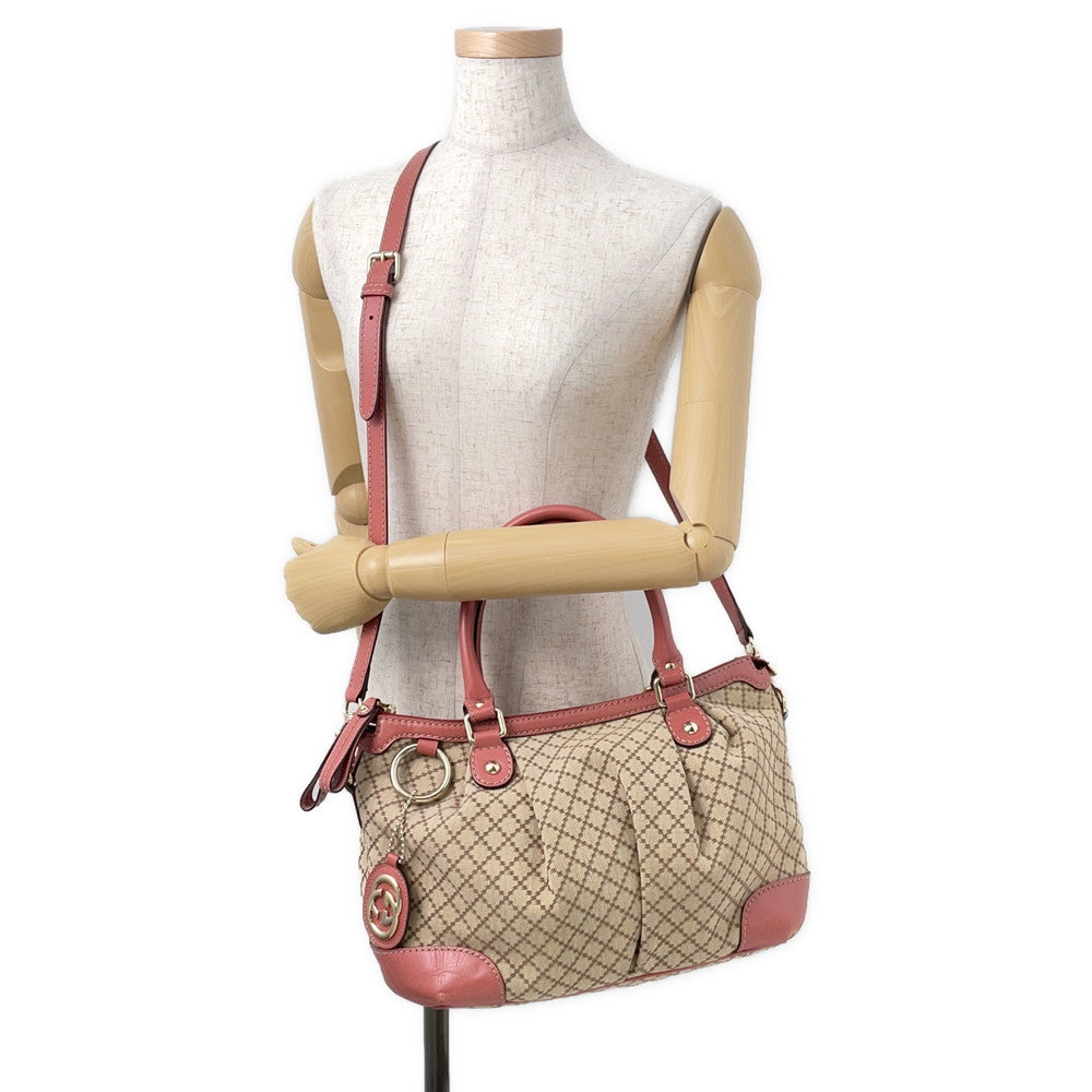 GUCCI Diamante Sukey 2wayBag Pink/Beige247902 Canvas Leather