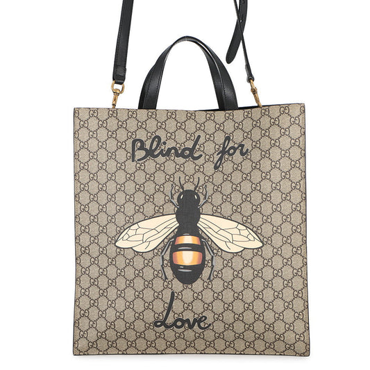 GUCCI Bee Print Tote Bag Beige/Black450950 GG Supreme Leather
