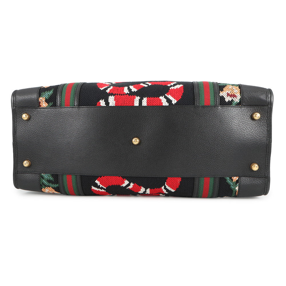 GUCCI Cherie Line Snake Travel Bag Black/Beige459291 Canvas Leather