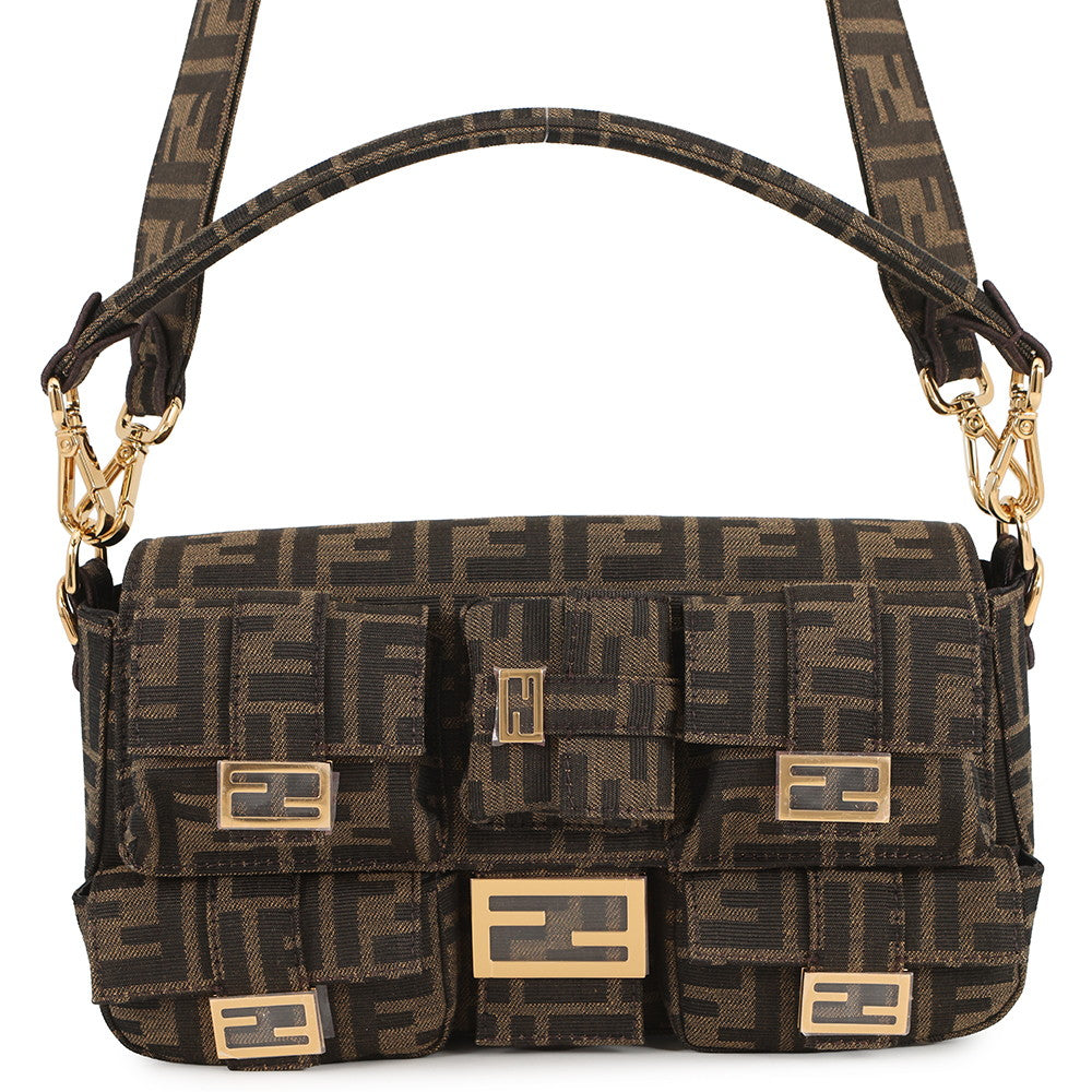 Fendi Zucca Multi-Pocket Baguette Black8BR808 Jacquard Brown Shoulder Bag