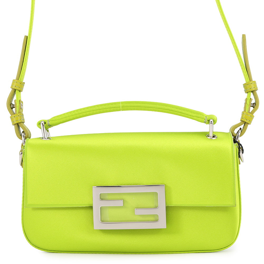 Fendi Shoulder Bag Baguette Phone Pouch Light Brown7AS142 Satin Green