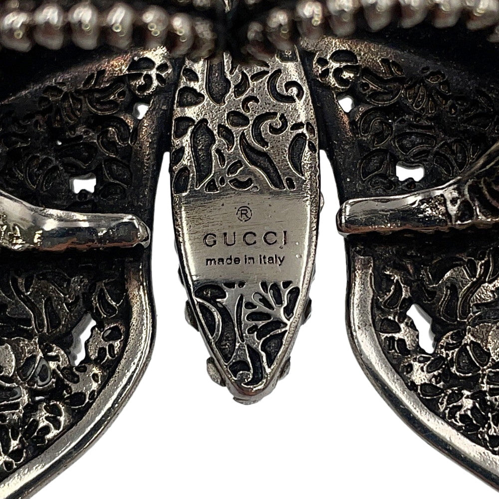 GUCCI Butterfly Double Finger Size S Silver Metal Rhinestone