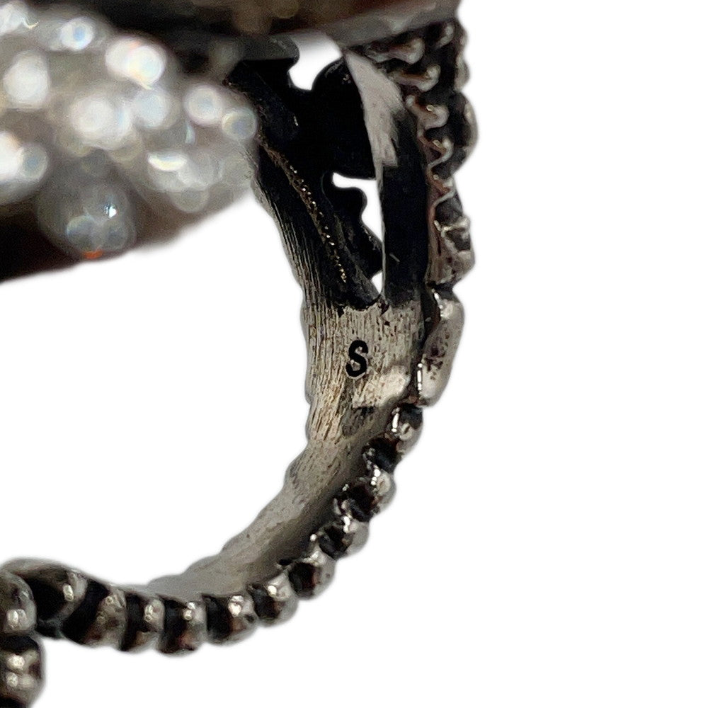 GUCCI Butterfly Double Finger Size S Silver Metal Rhinestone