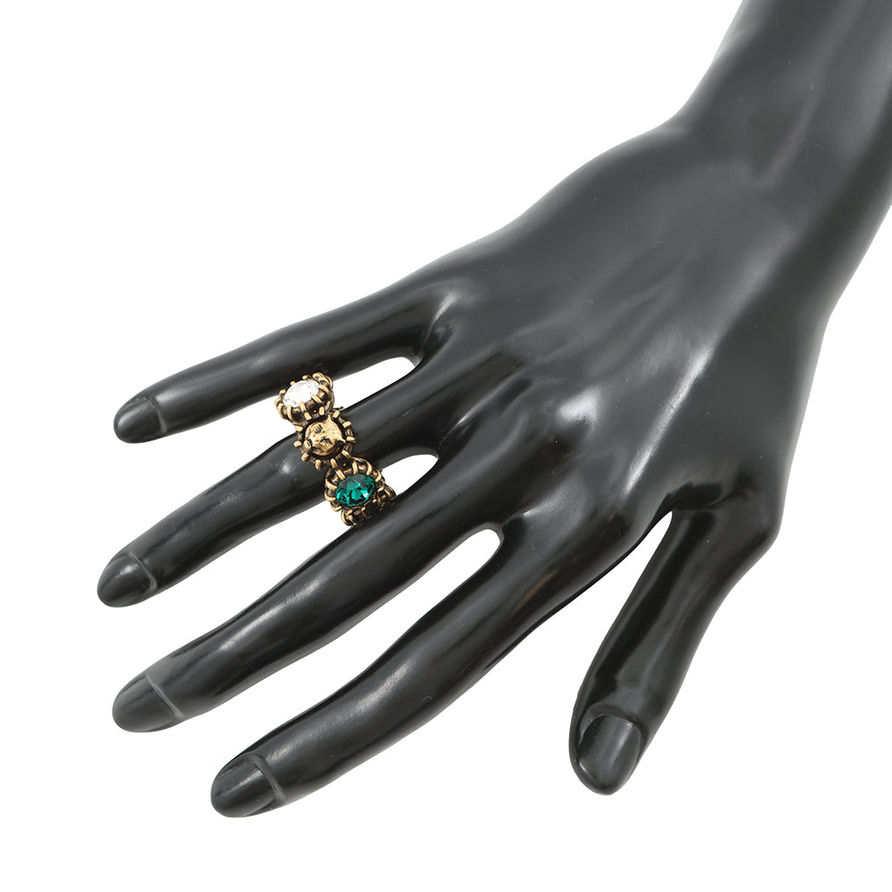 GUCCI cat head ring Size 13 Gold Metal Rhinestone