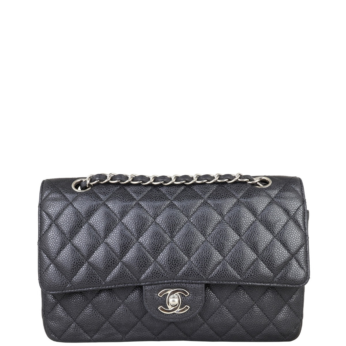 Chanel Classic Double Hardware 12 Series Handbag Silver Medium