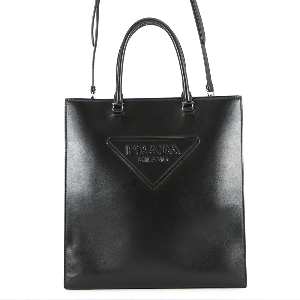 Prada Tote Bag Triangle Black1BA332 Leather Logo