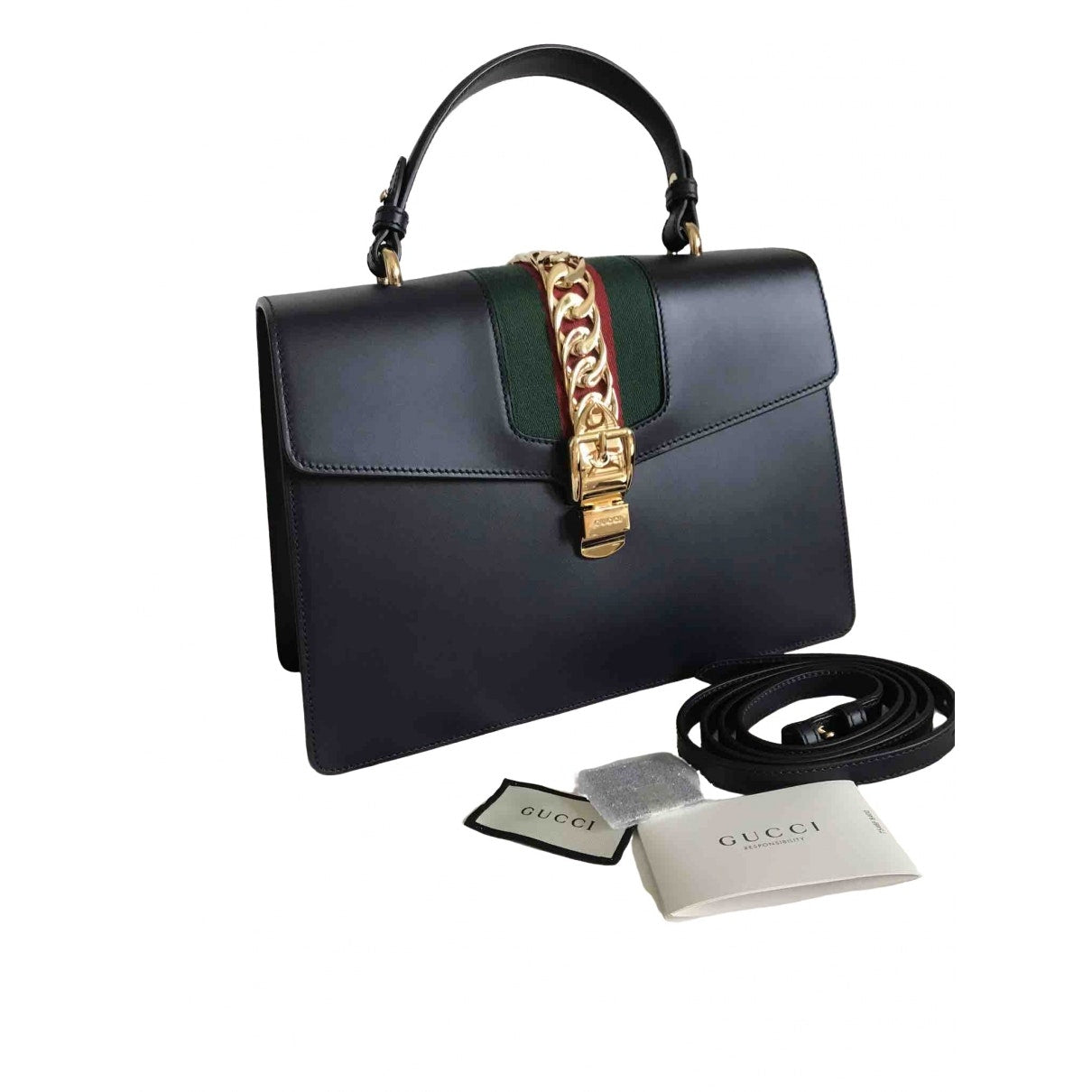 Gucci sylvie navy leather handbag