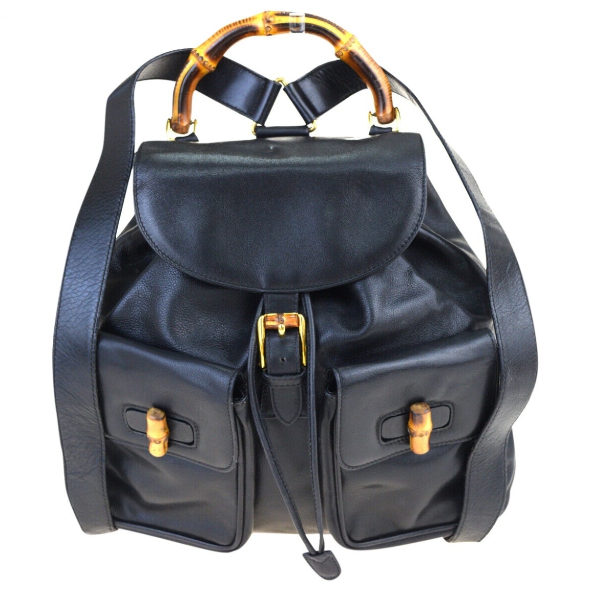 Gucci bamboo black leather backpacks