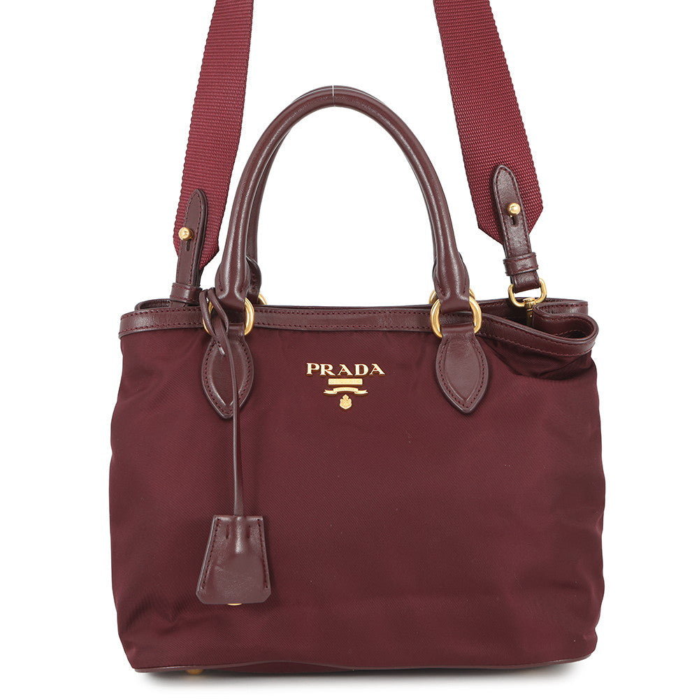 Prada Bordeaux1BA172 Leather Nylon Handbag
