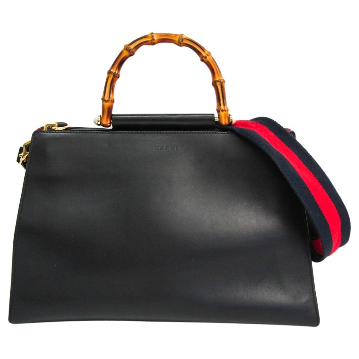 Gucci bamboo black leather handbag