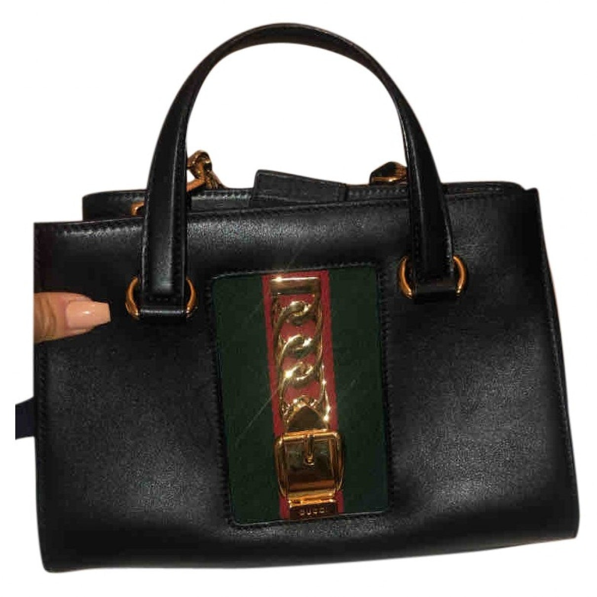 Gucci sylvie black leather handbag