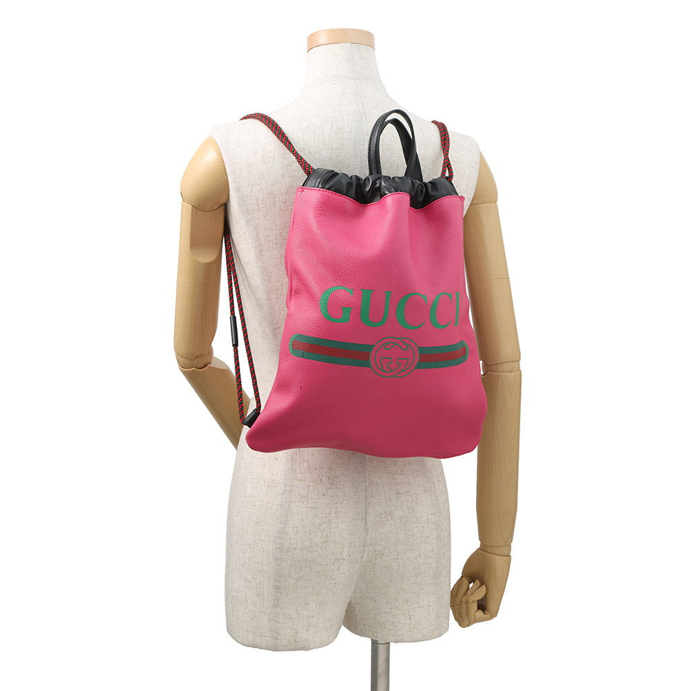GUCCI Drawstring Backpack Pink523586 Leather