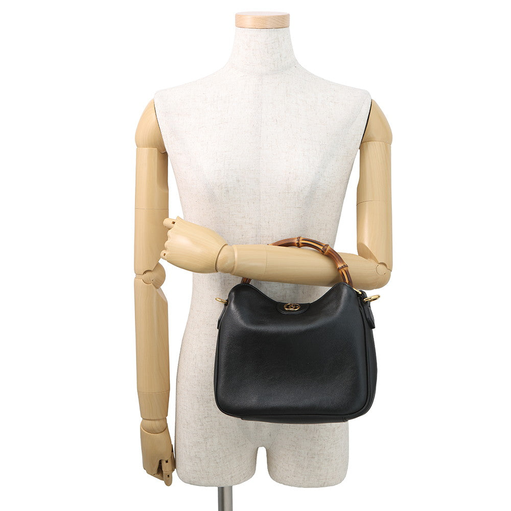 GUCCI Diana 2WAY Handbag Black746251 Leather Bamboo Size Small