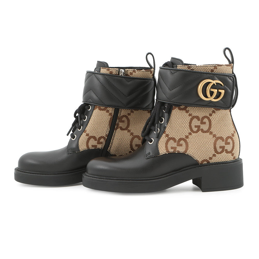 GUCCI Double G EncreBoots Beige/Black678984 GG Canvas Leather Size 34 1/2