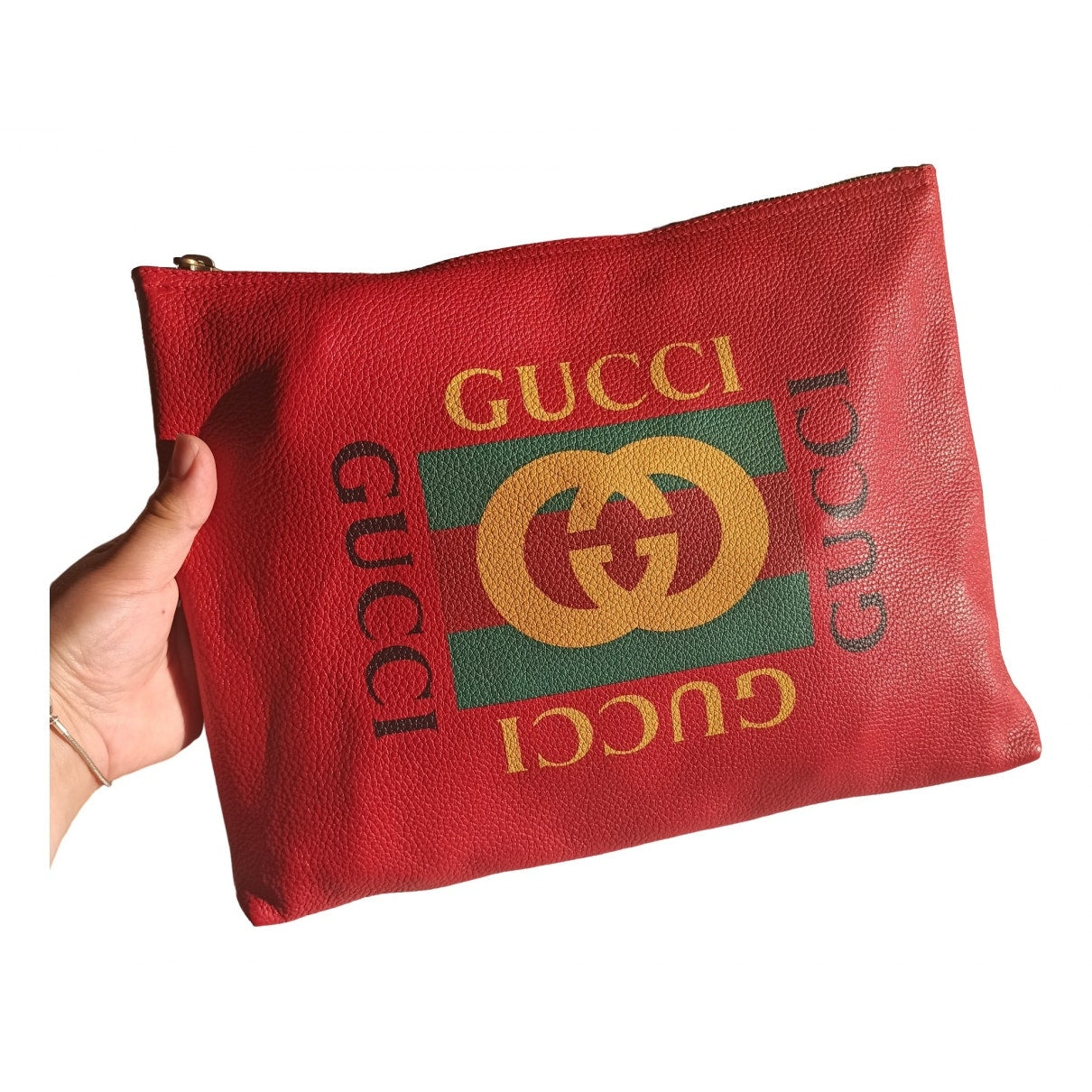 Gucci red leather clutch bag