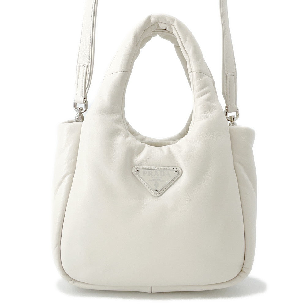 Prada Nappa Triangle White1BA359 Soft Nappa Leather Handbag