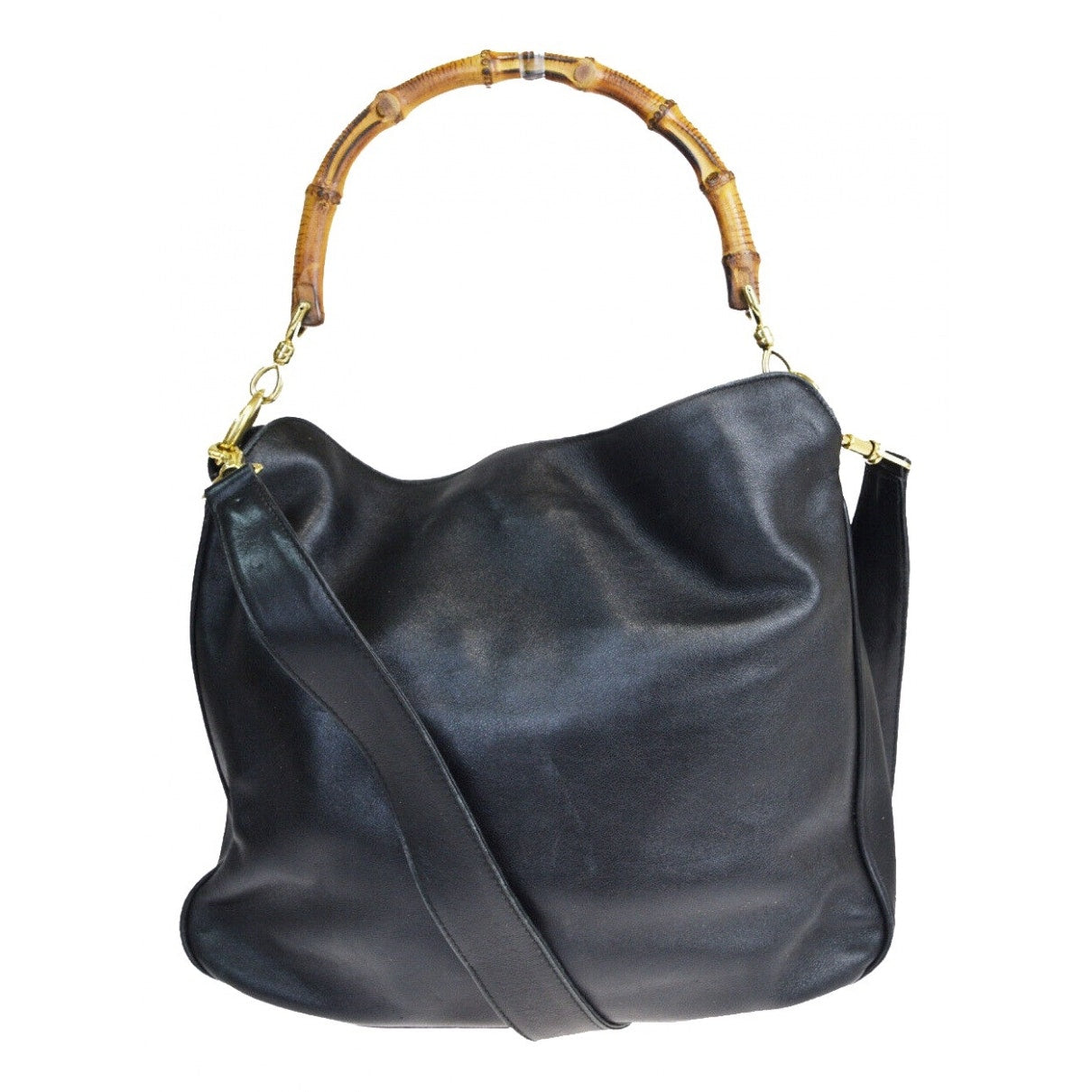 Gucci bamboo black leather handbag