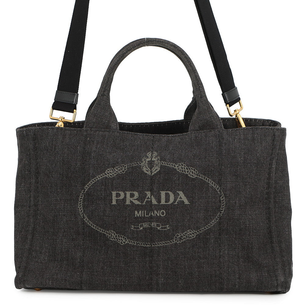 Prada Tote Bag Canapa BlackB2642B Denim