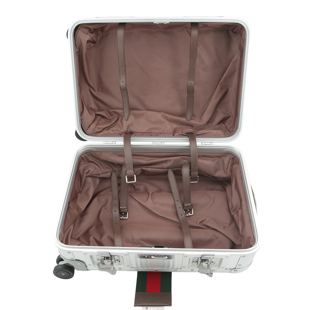 GUCCI Porter Cabin Trolley FRM Suitcase Silver743843 Aluminum GG Supreme