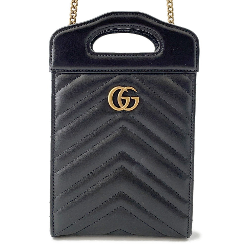 GUCCI GG Marmont Mini Top Handle Bag Black/Beige699756 Leather