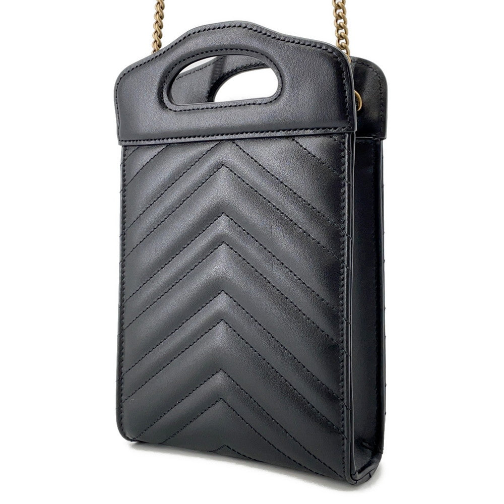 GUCCI GG Marmont Mini Top Handle Bag Black/Beige699756 Leather
