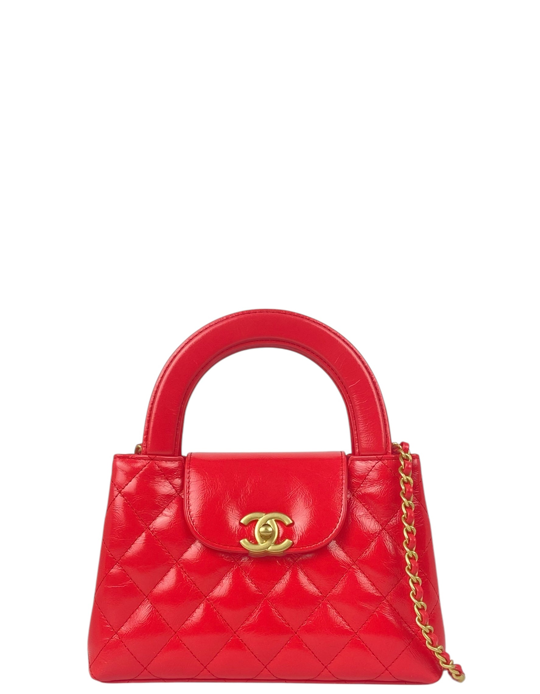 Chanel '25C Red Calfskin Quilted Nano Kelly Shopper Bag