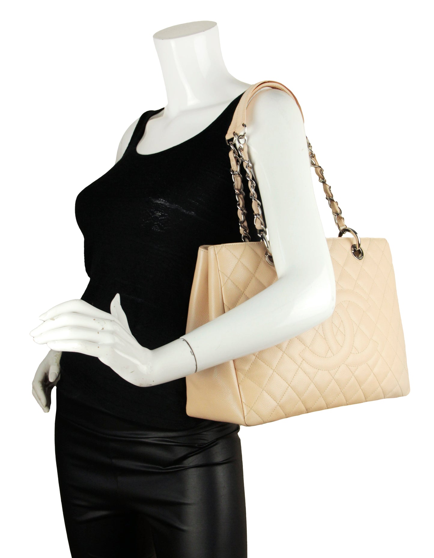 Chanel Beige Caviar Leather Quilted Grand Shopper Gst Women Shoes