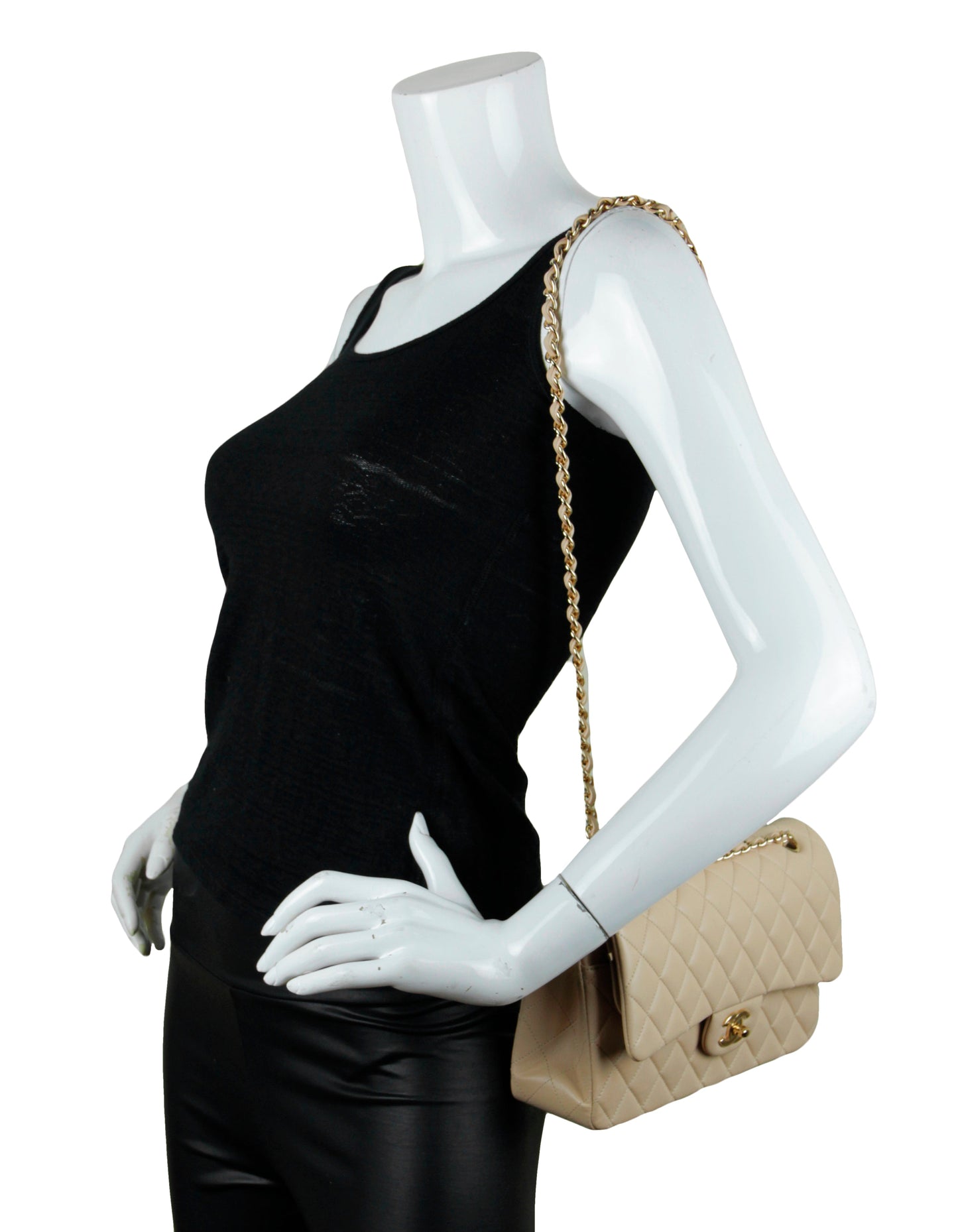 Chanel Beige Lambskin Medium Double Flap Ghw Bag