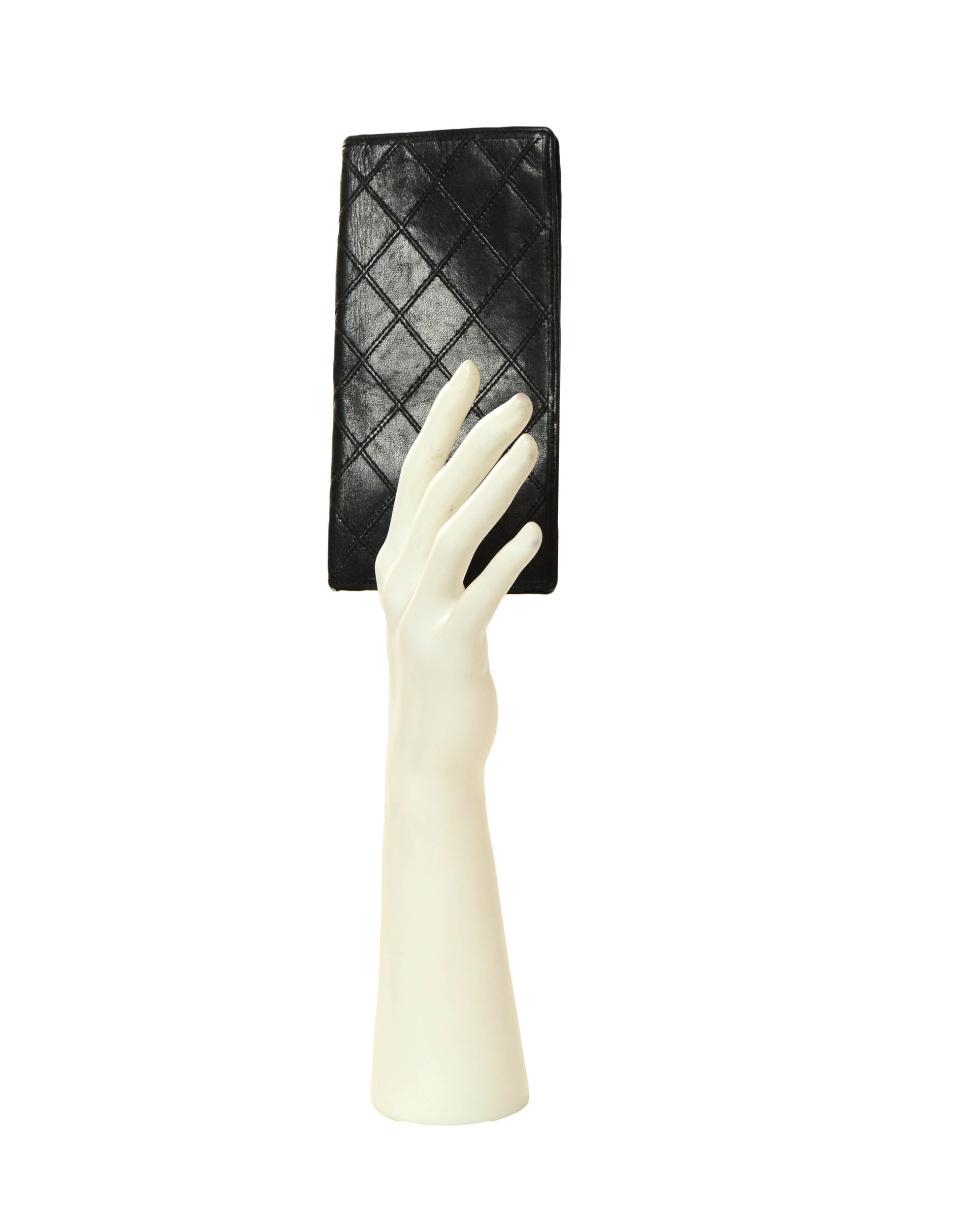 Chanel Black Leather Quilted Checkbook Wallet