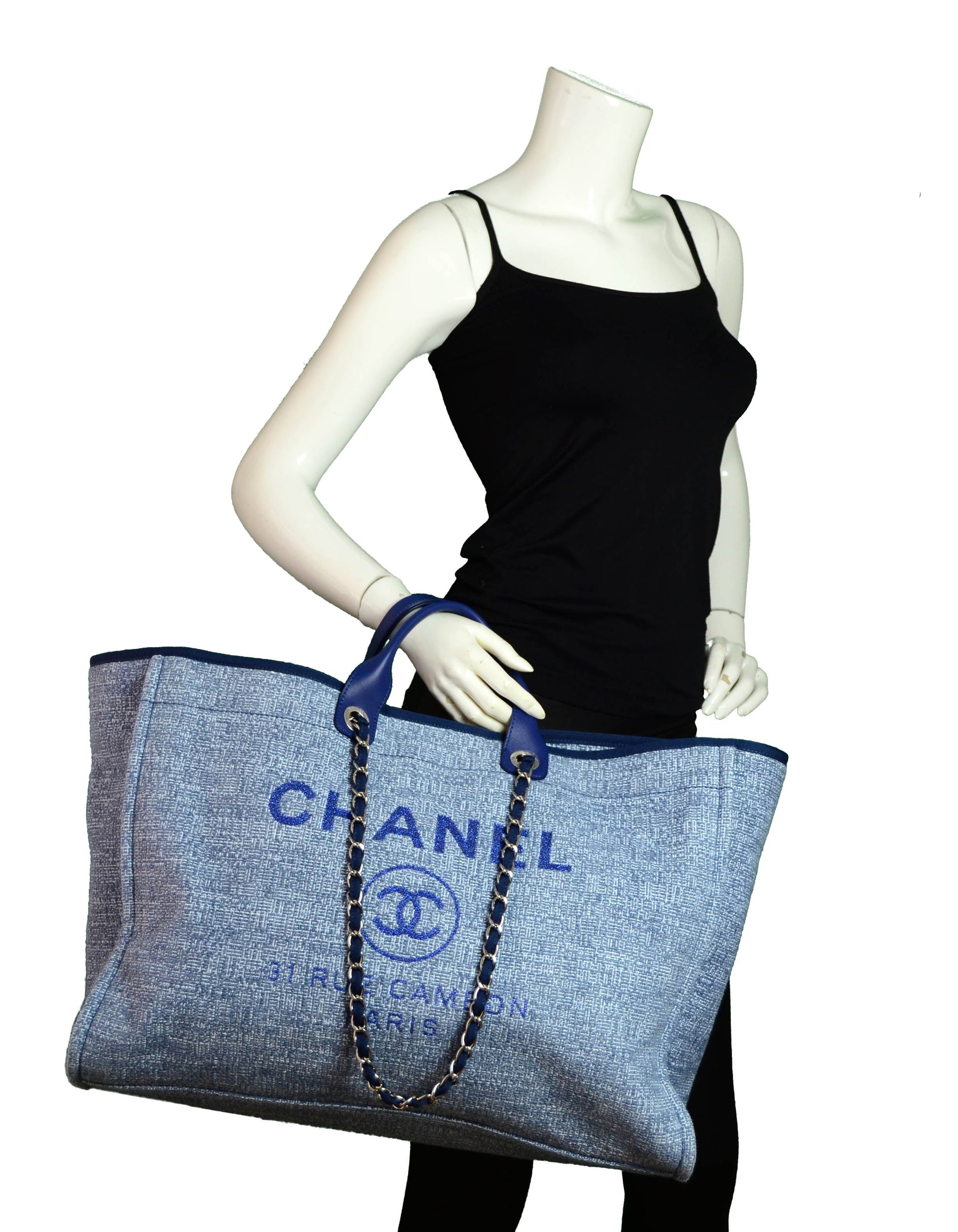 Chanel Blue & Glitter Canvas Xl Deauville Tote Bag