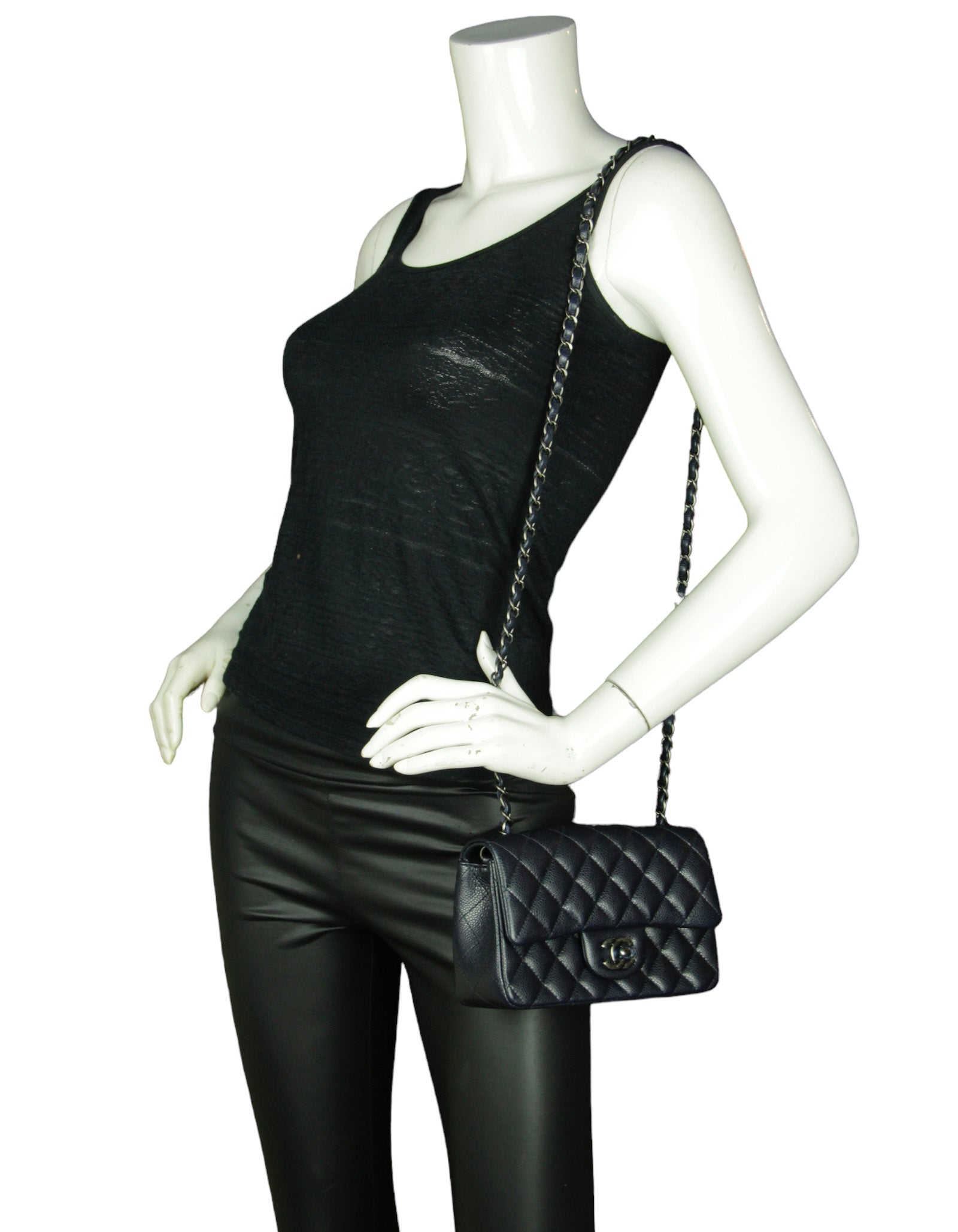 Chanel Dark Navy Caviar Rectangular Mini Flap Bag