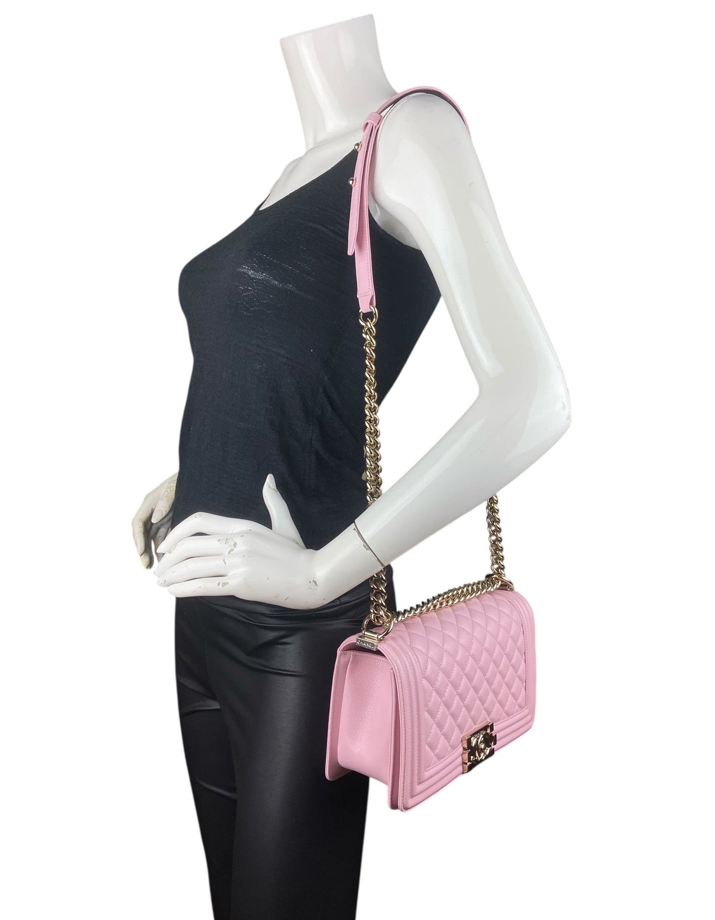 Chanel Nwt 2025 Pink Caviar Medium Boy Bag