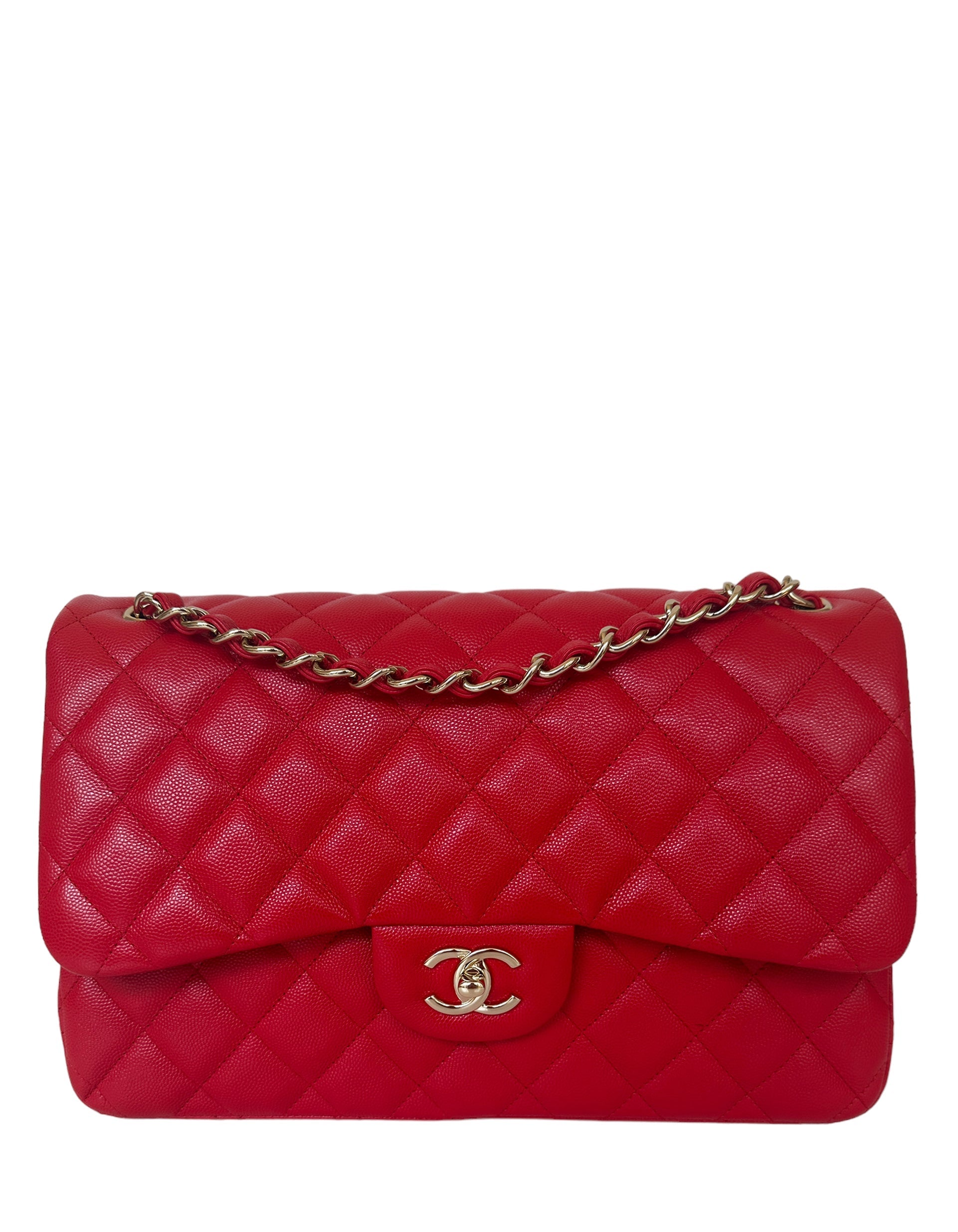 Chanel Red Caviar Leather Quilted Classic Double Flap Jumbo Women Shoes
