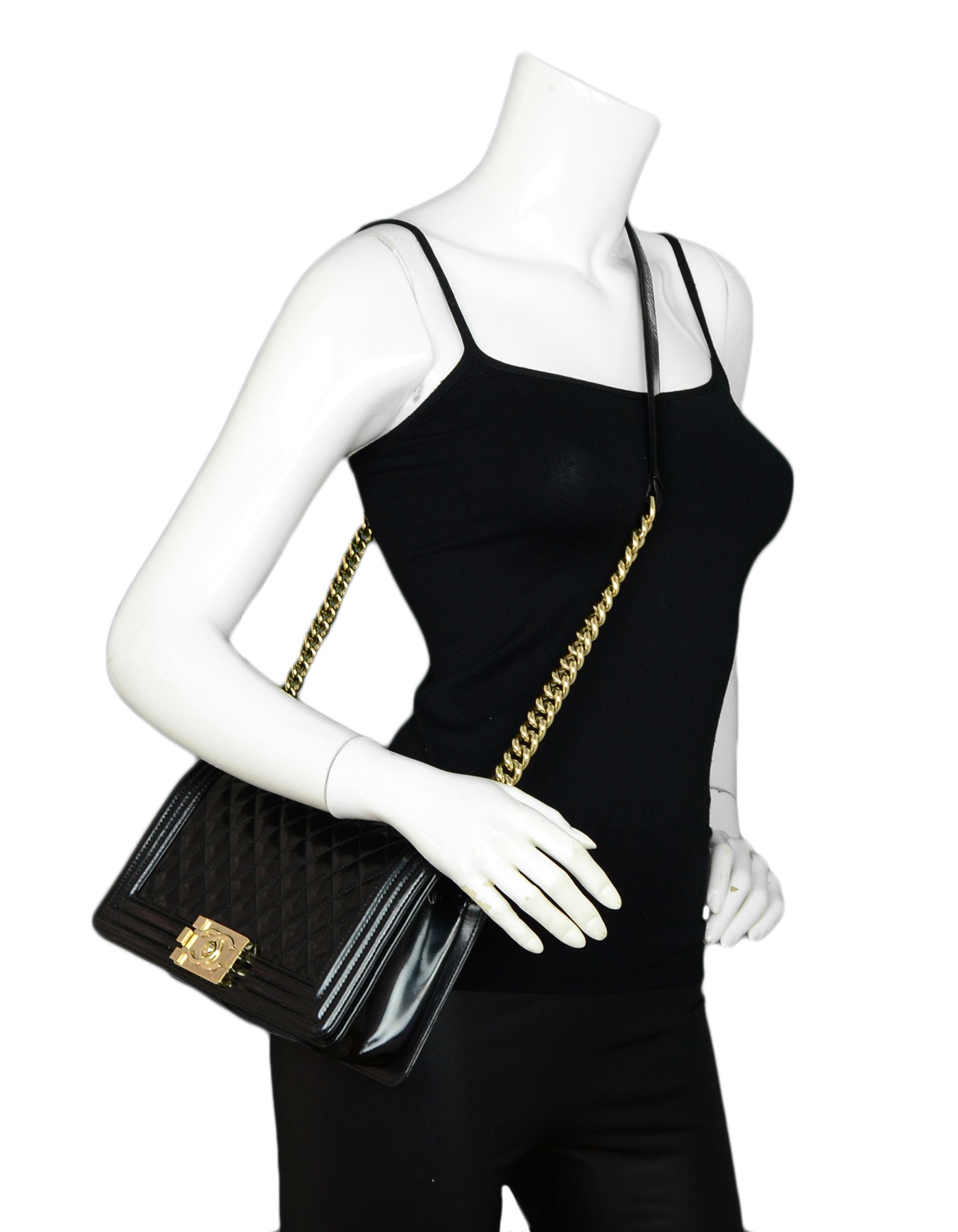 Chanel - Black Glazed Calfskin Quilted Leather Medium Boy Bag