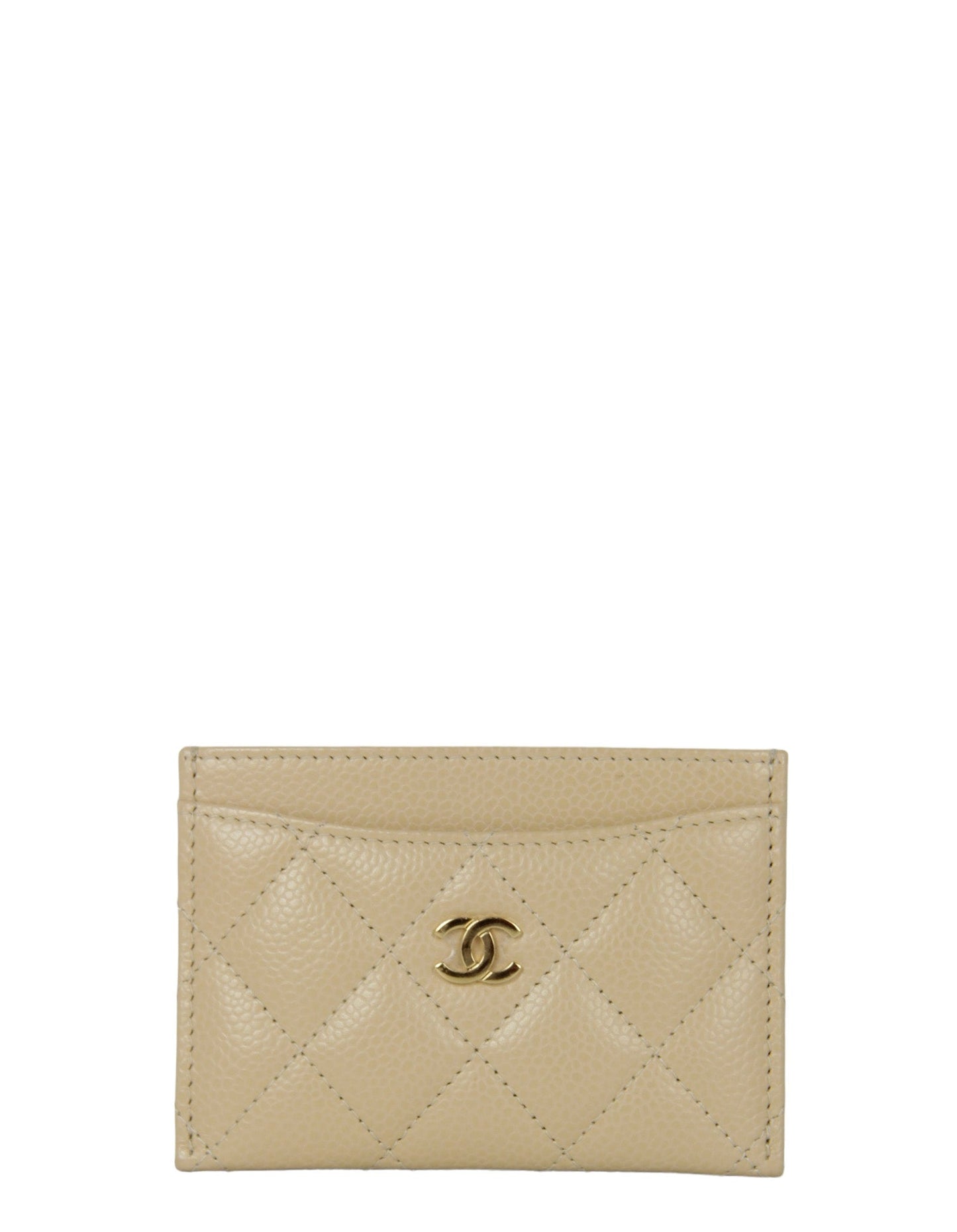 Chanel Beige Caviar Quilted CC Card Holder