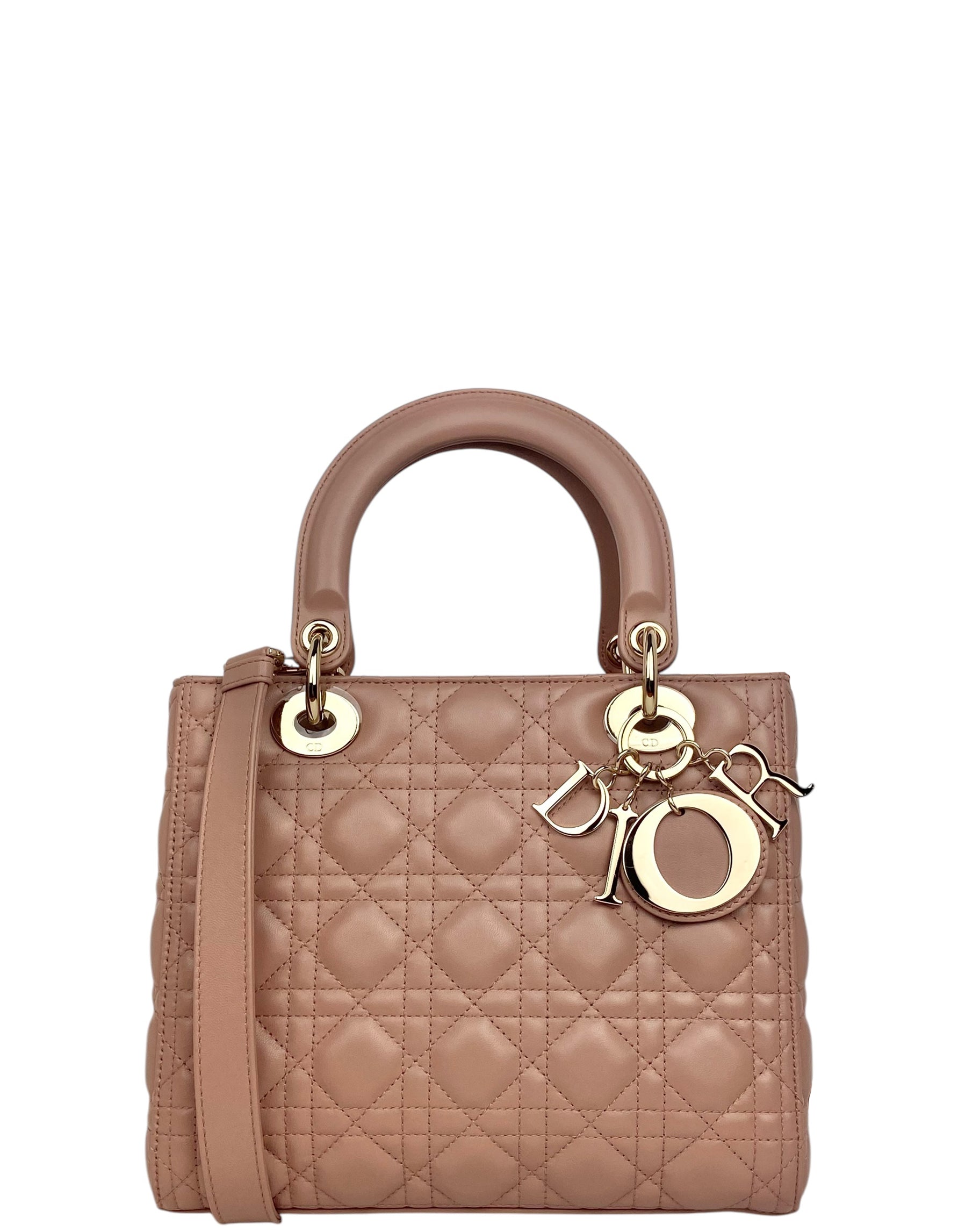 Dior Handbag Cannage Lady Leather Quilted Beige Crossbody Bag