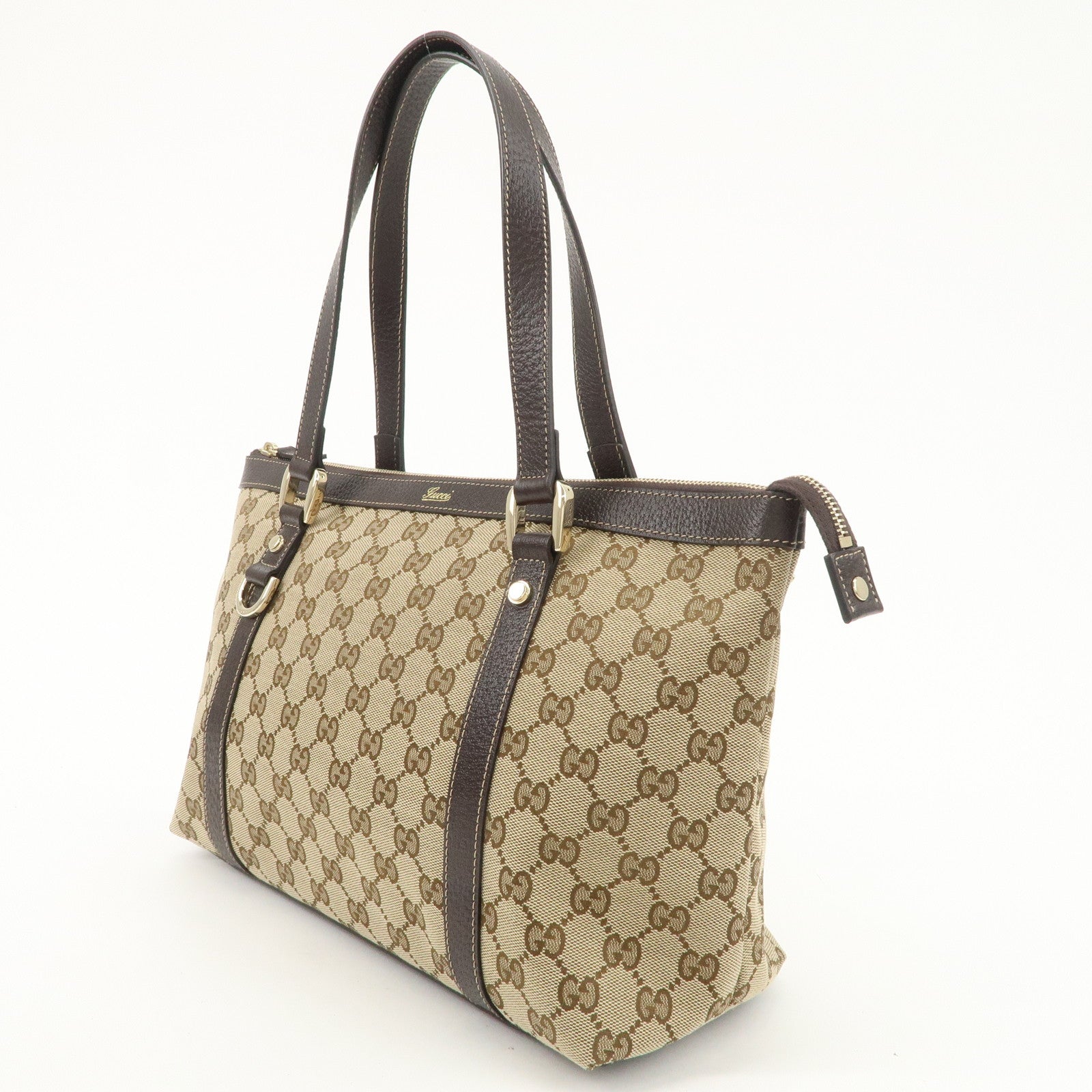 GUCCI Abbey GG Canvas Leather Shoulder Bag Beige Brown 141470